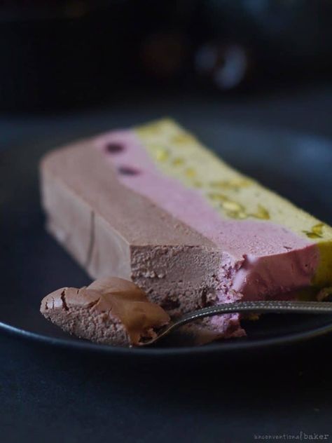 Spumoni Ice Cream Recipe (Vegan, Paleo, Gluten-Free) Spumoni Ice Cream, Pear Ice Cream, Chocolate Cherry Ice Cream, Vegan Nice Cream, Christmas Cookies Packaging, Healthy Chocolate Desserts, Pistachio Dessert, Raw Cheesecake, I Love Ice Cream