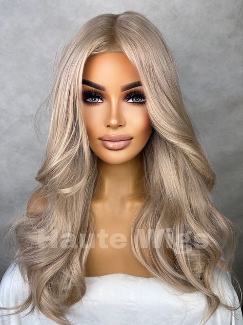 Ash Blonde Wig, Long Blonde Wig, Dark Blonde Hair Color, Blonde With Dark Roots, Human Hair Wigs Blonde, Honey Blonde Highlights, Baby Hairs, Ombre Wigs, Short Wigs