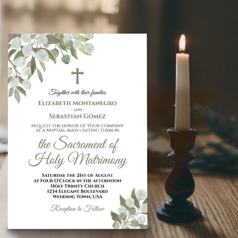 Catholic Wedding Invitation Wording, Catholic Wedding Invitations, Boho Wedding Invitation Template, Holy Matrimony, Rustic Boho Wedding, Wedding Hands, Watercolor Roses, Catholic Wedding, Wedding Invitations Boho