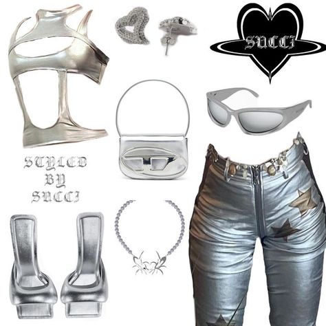 Chrome Outfits, Flavia Laos, Silver Outfits, 2000s Fashion Outfits, Futuristic Fashion, Aesthetic Pinterest, Streetwear Fashion Women, Swaggy Outfits, Kpop Fashion Outfits