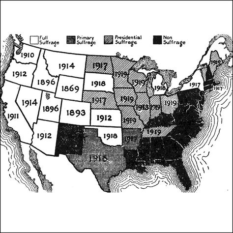 19th Amendment Map of Suffrage throughout the United States Women Suffrage, Feminist History, Woman Suffrage, 19th Amendment, Seneca Falls, Costume College, Map Of The United States, Constitutional Amendments, The Constitution