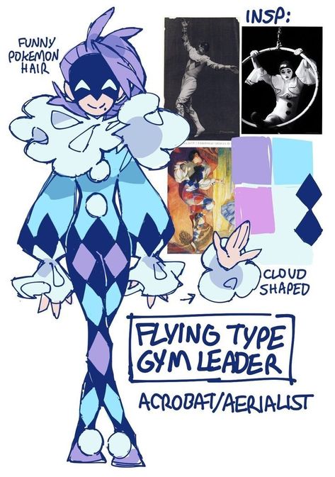 Psychadelic Character Design, Jester Outfit Design Male, Flying Type Gym Leader, Angular Art Style, Jester Outfit Drawing, Circus Character Design, Jester Character Design, Clown Character Design, Clown Oc Art