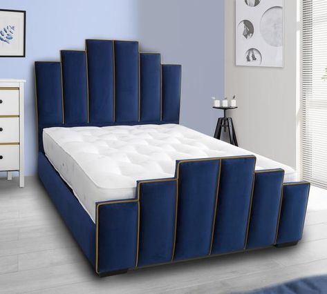 Art Deco Bed Frame, Luxury Queen Bed, Diamond Furniture, Art Deco Bed, Box Bed Design, Bedroom Ambiance, Ottoman Storage Bed, Bed Furniture Design, Upholstered Bed Frame