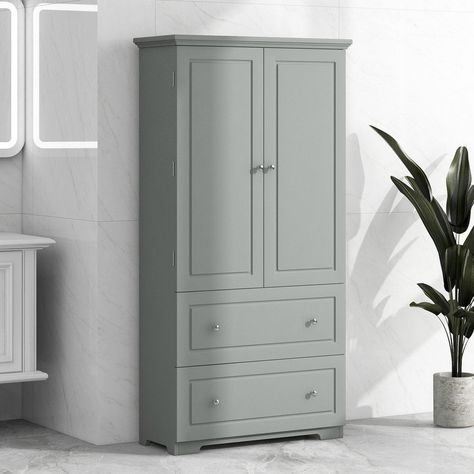 Wildon Home® Demaya Freestanding Linen Cabinet | Wayfair Bathroom Armoire, Freestanding Bathroom Storage, Tall Bathroom Storage Cabinet, Tall Bathroom Storage, Wide Bathroom, Freestanding Storage Cabinet, Organizing Bathroom Cabinets, Freestanding Bathroom Cabinet, Freestanding Storage