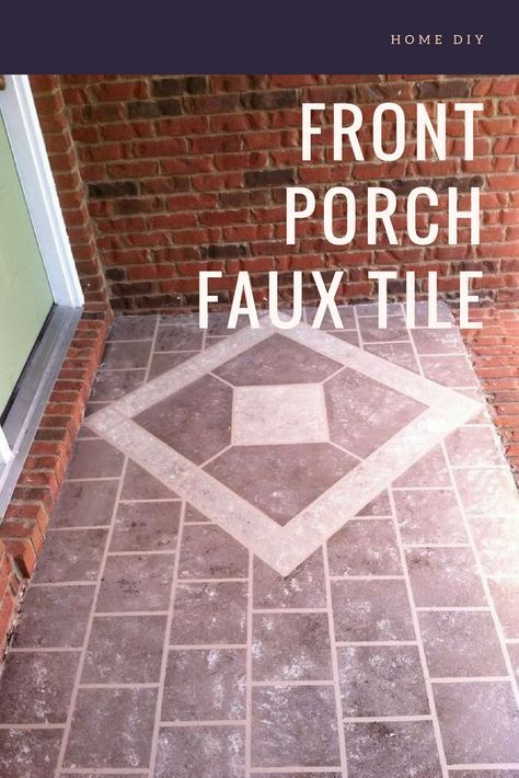 Front Porch Faux Tile - Thousands of people are copying this porch idea and you will instantly see why! Tile For Front Porch Entrance, Tiling Front Porch, Front Porch Tile Over Concrete, Front Porch Flooring Ideas, Front Porch Tile Ideas, Tile Porch, Concrete Front Porch, Record Decor, Outside Tiles