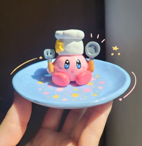 Kirby Air Dry Clay, Kirby Clay Tray, Polymer Clay Kirby, Kirby Clay Art, Kirby Clay Figures, Kirby Ceramic, Kirby Crafts, Polymer Clay Tray, Chef Kirby