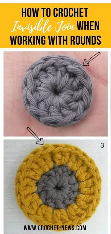 How To Crochet Invisible Join When Working with Rounds | Written Crochet Invisible Join, Invisible Join, Round Crochet, Crochet Hack, Crochet Circles, Crochet Lessons, Crochet Stitches For Beginners, Crochet Tips, Crochet Round