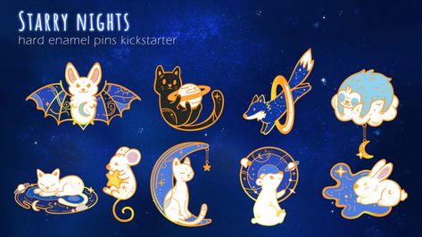 Starry nights, a space-themed enamel pin collection by Claire - Kickstarter Galaxy Cat, Enamel Pin Collection, Cat Enamel Pin, Starry Nights, Hard Enamel Pin, Enamel Pin, Pin Collection, Clothing For Women, Cute Gifts