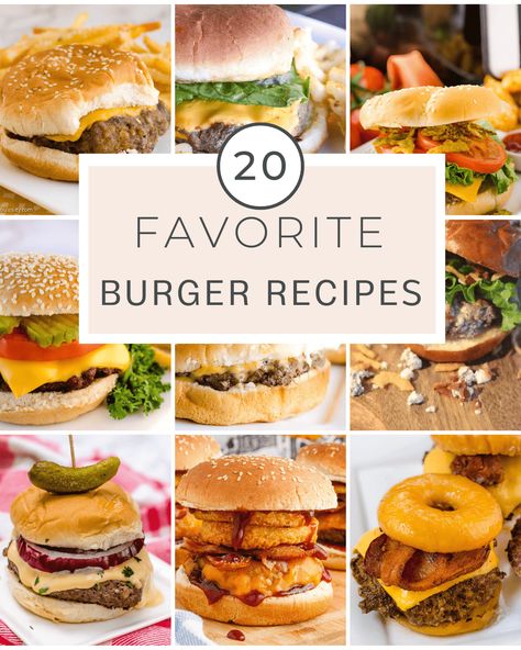 Collage of hamburger images. Different Kinds Of Burgers, Hamburger Toppings Ideas, Burger Toppings Ideas, Whataburger Recipe, Cheeseburger Ideas, Best Hamburger Recipe, Hamburger Bar, Amazing Smoothies, Best Hamburger Recipes