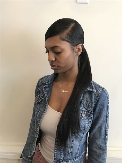 Low side part weave ponytail Side Part Ponytail Hairstyles, Part Ponytail Hairstyles, Side Part Weave, Side Part Ponytail, Black Women Prom Hairstyles, Part Ponytail, Ponytail For Black Women, Long Ponytail Hairstyles, Side Ponytail Hairstyles