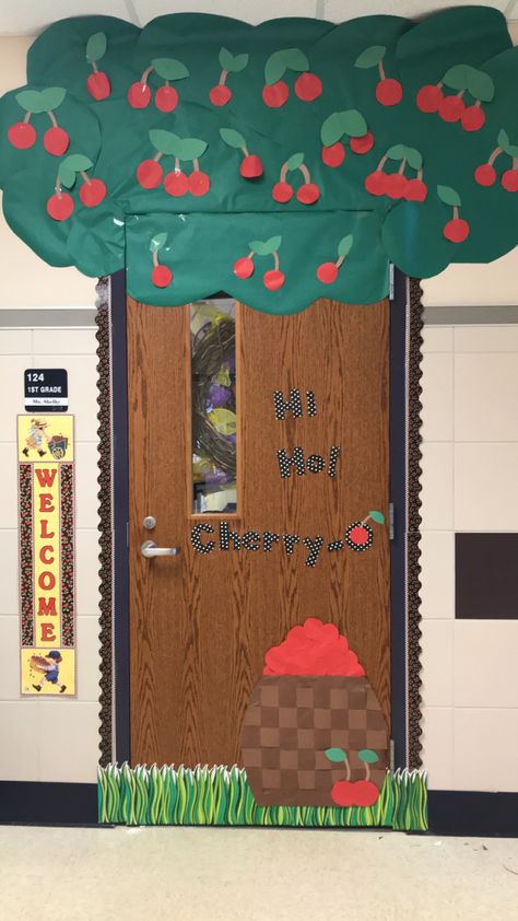 Hi Ho! Cherry-O Classroom Door Cherry Classroom Theme, Barnyard Classroom, Fruit Classroom, Nicu Crafts, 2024 Classroom, Board Game Themes, Bulletin Boards Theme, Vbs Decorations, Nursery Crafts