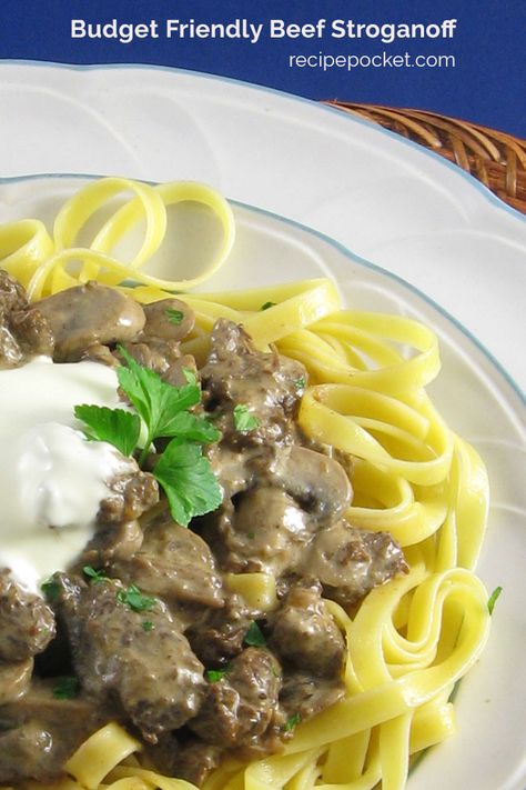 Easy beef stew meat stroganoff with noodles. This is a great winter comfort food. It’s an easy dinner on a budget for family meals for an easy weekend dinner. Click on the following link to get the recipe https://recipepocket.com/beef-stroganoff-with-stew-meat/ #recipepocket #budgetmeals #familydinner #beefstroganoff Recipes For Stew Meat Other Than Stew, Stroganoff With Stew Meat, Beef Stroganoff With Stew Meat, Beef Stroganoff Stew Meat, Stew Meat Recipes Stove Top, Recipe For Beef Stroganoff, Stewing Steak, Best Beef Stroganoff, Beef Stroganoff Recipe