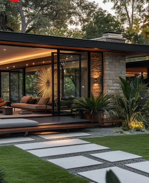 Timeless Mid Century Modern, New Build Mid Century Modern, Modern House In Nature, Modern British House, Modern Container Homes, Midcentury Modern Interior Design, Modern Home Exterior Design, Mid Century Modern Homes Exterior, Modern Home Architecture