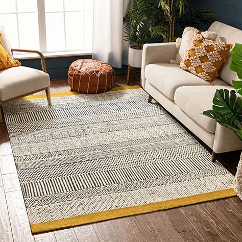 Rugs In Living Room Wood Floor, Rugs For Light Wood Floors, Rugs On Wood Floors, Minimal Rug, Bright Rugs, Geometric Pattern Rug, Cotton Rugs, Floor Safe, Natural Palette