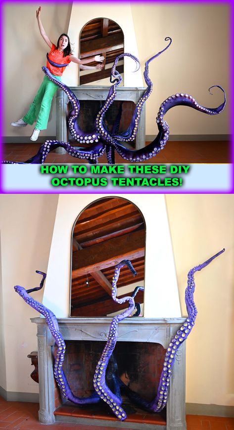 Diy Octopus Tentacles, Diy Octopus Decoration, Halloween Decorations Printables, Octopus Decoration, Diy Octopus, Monster Octopus, Kraken Monster, Kraken Sea Monster, Printable Halloween Decorations