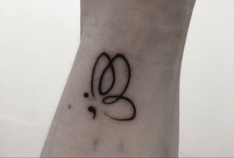 Wrist tattoo • semi colon • butterfly Semi-colon Butterfly Tattoo Simple, Semi Colon Butterfly, Colon Tattoo, Semi Colon, Semicolon Tattoo, Simple Butterfly, Wrist Tattoo, Tat Ideas, Tattoos Ideas