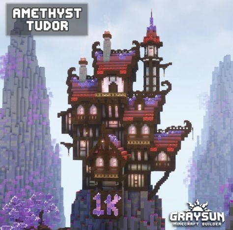 Minecraft Tudor, Minecraft Amethyst, Minecraft Wizard, Minecraft Building Guide, Minecraft Steampunk, Building Inspiration, Minecraft House Plans, Bangunan Minecraft, Easy Minecraft Houses