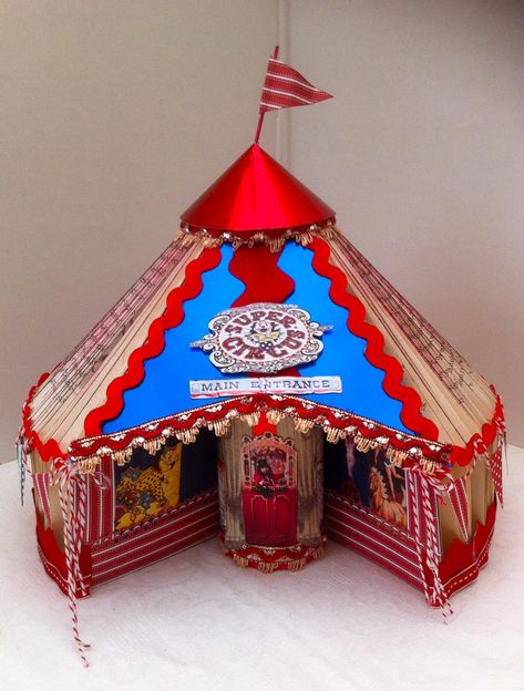 Cards2Inspire: Circus Tent Made from a Folded Book Circus Tent Craft, Erin Morgenstern, Book Art Projects, Old Book Crafts, Diy Tent, Room Studio, Night Circus, Circus Tent, Upcycle Books