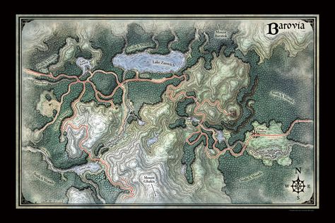 The Land of Barovia (Artist's Print) Curse Of Strahd, Dnd World Map, Virtual Tabletop, Rpg Map, Forgotten Realms, Dungeon Maps, D D Maps, Printable Maps, Paper Lace