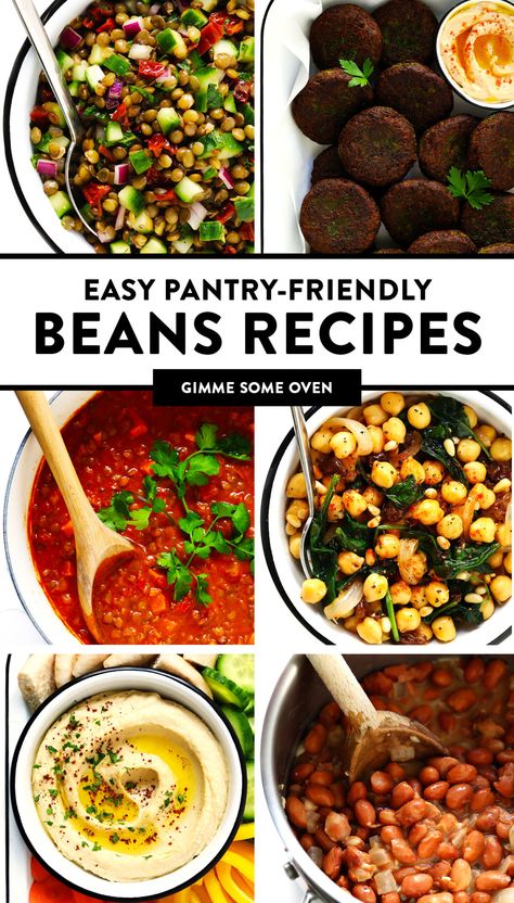 A delicious collection of easy pantry-friendly recipes made with beans, including falafel, hummus, lentil salad, curries, refried beans and more! Plus tips on how to store and freeze these recipes and easy ingredient substitution options. | gimmesomeoven.com #beans #lentils #glutenfree #pantry #staples #freezermeals #easy #mealprep #healthy Gimmesomeoven Recipes, Crepes Easy, Easy Crepe Recipe, Beans Recipes, Easy Food Recipes, Pantry Recipes, Crepe Recipe, Pasta Noodle Recipe, How To Make Crepe