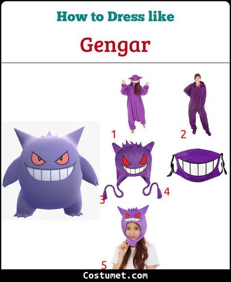 Gengar Costume from Pokémon for Cosplay & Halloween 2023 Gengar Pokemon Costume, Gengar Costume, Gengar Cosplay, Purple Pokemon, Gengar Beanie, Gengar Halloween Art, Gengar Hoodie, Types Of Ghosts, Pokemon Costumes