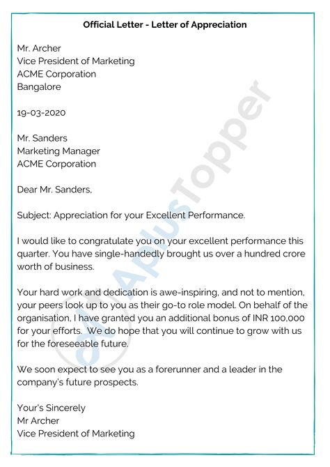 Official Letter | Samples, Format, How To Write an Official Letter? - A Plus Topper How To Write An Official Letter, Official Letter Sample, Compliment Letter, Official Letter Format, Letter Writing Samples, Appreciation Letter, Writing Conventions, Formal Letter, Official Letter