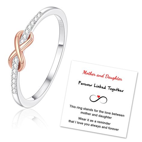 PRICES MAY VARY. ❣️【Infinity Promise Ring】: Infinity Symbol represent forever love and unbreakable bond. The love ring is also dotted with cubic zirconia, implying that the future life will be sparkling! Giving this infinity Knot eternity ring to your loved ones, Mom/Daughter/Best Friends, to make a love Statement. ❣️【S925 Sterling Silver Band Ring】: Made of S925 sterling silver, nickle and lead free, safe and hypoallergenic. High polish and lightweigt to be comfort fit, tarnish Resistant, will Daughter Rings, Mama And Daughter, Mother Daughter Rings, Jewelry For Christmas, Daughter Ring, Rings Dainty, Moms Best Friend, Infinity Knot, Mother Daughter Gifts