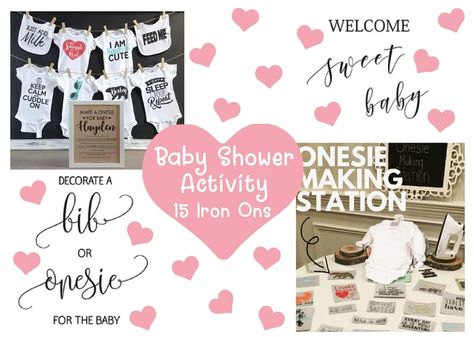 Onesie® Station Iron-on Kit 10 Girl Iron Ons Some Gender | Etsy Ireland Shower Decals, Onesie Station, Baby Aunt, Cute Phrases, Adventure Baby, Funny Onesies, Baby Shower Outfit, Baby Shower Gifts For Boys, Baby Shower Signs