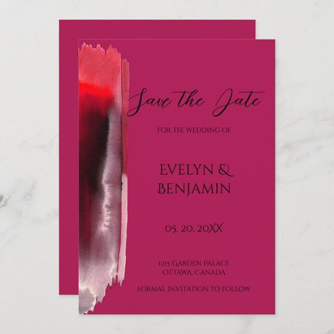 Magenta Wedding, Modern Minimalist Wedding, Watercolor Graphic, Formal Invitation, Stylish Wedding, Minimalist Wedding, Modern Minimalist, Save The Date, Contemporary Design