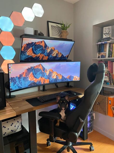 Trade Setup, Gaming Computer Room, Creative Office Decor, Aesthetic Office, Small Game Rooms, Best Gaming Setup, Setup Gaming, Computer Desk Setup, Desk Setups