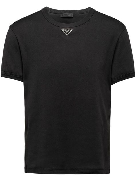 Find PRADA Triangle-logo Cotton T-shirt on Editorialist. logo plaque T-shirt from PRADA featuring black, cotton, logo plaque and short sleeves. Prada T Shirt Men, Prada Shirt Men, Prada T Shirt, Prada Tshirt, Prada Shirt, Balenciaga Shirt, Prada Triangle, Prada Logo, Triangle Logo