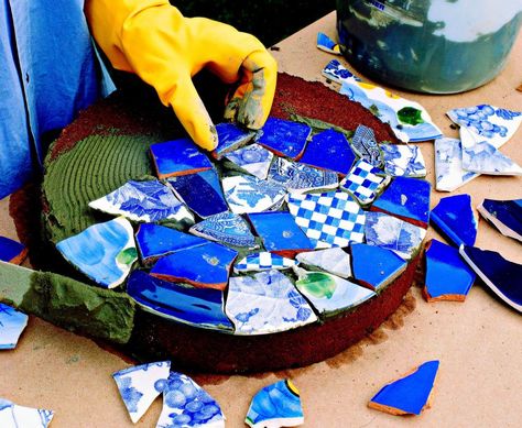 How to Make Mosaic Garden Projects | Midwest Living -- Very Neat! Excellent idea for all the broken porcelain we keep digging up around our land! Stepping Stones Diy, Mosaic Stepping Stones, Mosaic Garden Art, Mosaic Art Projects, Garden Stepping Stones, Mosaic Stained, Hemma Diy, Garden Steps, Outdoor Crafts