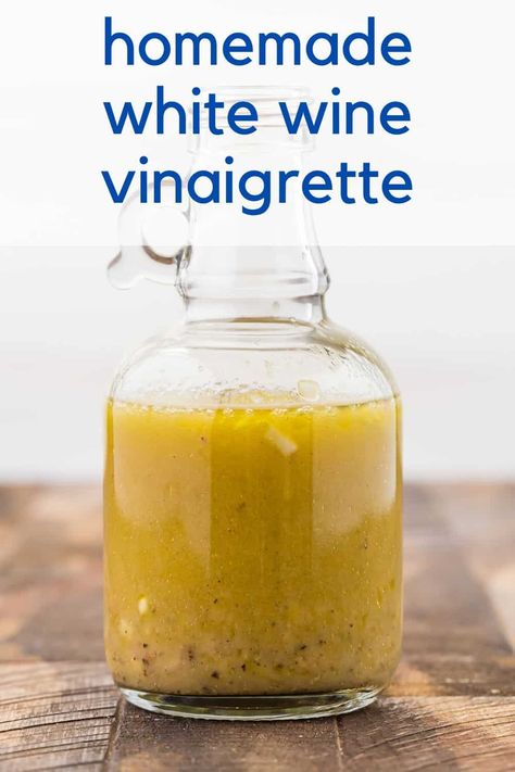 You'll want to add this easy white wine vinaigrette recipe to your salad routine. It's the perfect dressing for almost any type of salad! Try this easy homemade salad dressing today! White Wine Vinegar Dressing, Vinegrette Salad Dressing, Easy Homemade Salad Dressing, White Wine Recipes, Salad Appetizer Cups, Vinaigrette Dressing Recipe, Vinegar Salad Dressing, Red Wine Vinaigrette, Vinaigrette Salad