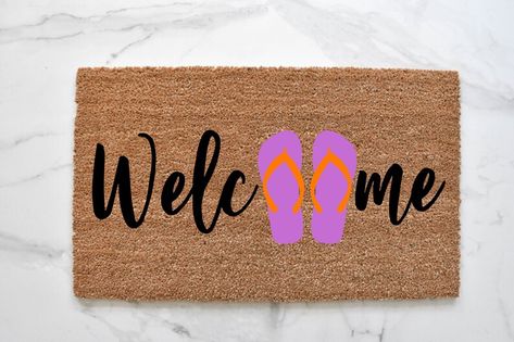 Flip Flop Welcome Doormat Summer Doormat Flip Flop Doormat | Etsy Painted Doormat, Summer Doormat, Spring Doormats, Tupelo Mississippi, Coastal Entryway, Custom Flip Flops, Cute Flip Flops, Weathered Paint, Front Door Mats