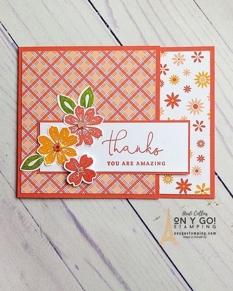 Cards Using Floral Paper, Card Ideas Using Patterned Paper, Stampin Up Cards Thank You, Cards With Dsp Paper, Stampin Up Designer Series Paper Cards, Easy Card Layouts Simple, Su Dandy Designs Cards, Designer Series Paper Cards, Handmade Cards With Patterned Paper