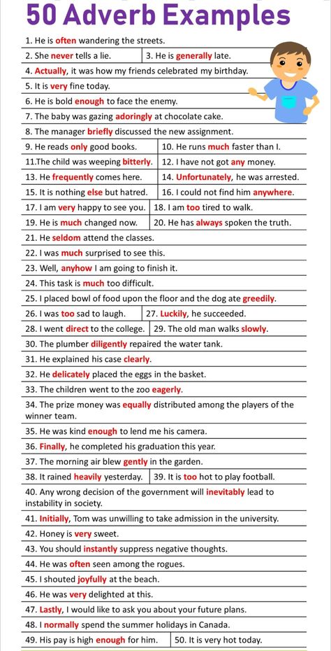 Adverb Examples, Adverbs Worksheet, Basic English Grammar Book, Struktur Teks, English Grammar Exercises, English Grammar Book, English Phrases Idioms, Teaching English Grammar, English Language Learning Grammar