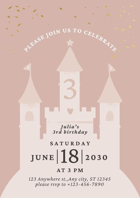 Templates Pastel Castle, Cute Castle, Princess Birthday Party Invitations, Birthday Party Invitation Templates, Princess Birthday Party, Aesthetic Cute, Pink Pastel, Party Invite Template, Princess Birthday