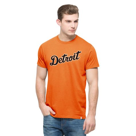 Detroit Tigers Knockaround Flanker T-Shirt Mens Carrot 47 Brand Mens Tees Fashion, Tiger T Shirt, Sleeve Fashion, Fashion T Shirt, 47 Brand, Detroit Tigers, Grey Shorts, Perfect Shirt, Fashion Tees