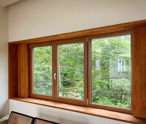 Window Wooden Frame Design, Wood Window Diy, Wooden Window Frame Designs, Wood Window Design Modern, Watching The Rain, Wooden Window Design, Windows Blinds, Small Sunroom, Cozy Weather