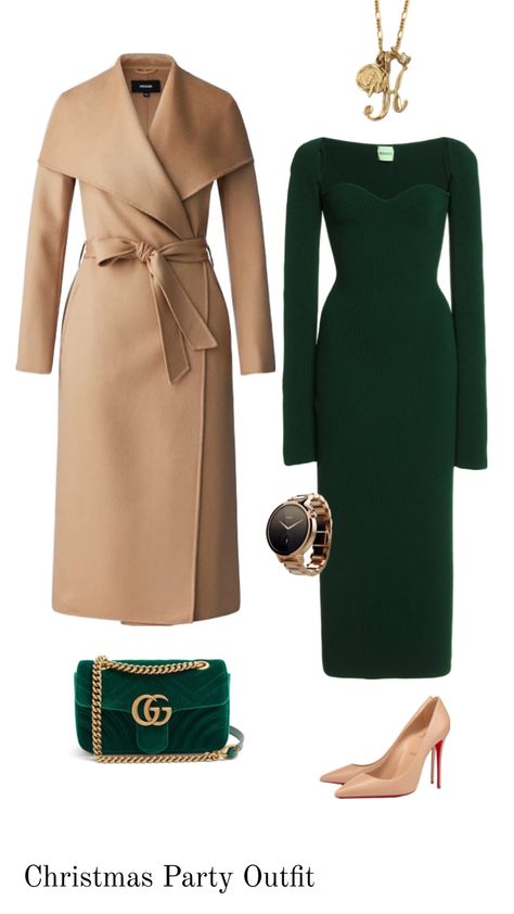 Christmas Party Outfit: emerald dress and kamel coat. Chrismas Party Outfit, Christmas Office Party Outfit, Corporate Christmas Party Outfit, Office Christmas Party Outfit, Office Party Outfit, Christmas Office Party, Office Party Outfits, Corporate Christmas Parties, Emerald Dress