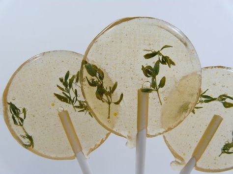 Orange Blossom Thyme Lollipop Gourmet Lollipops, Lollipop Recipe, Vegan Wedding Cake, Slavic Folklore, Fresh Fruit Recipes, Vegan Wedding, Healthy Herbs, Edible Flowers, Fruit Recipes