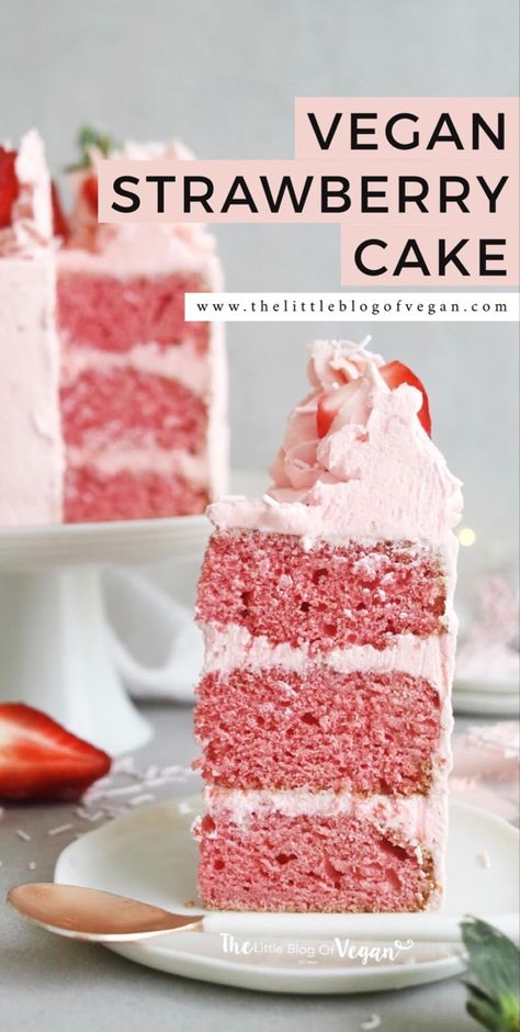 Vegan Strawberry Cake, Pink Strawberry Cake, Vegan Valentines, Vegan Baking Recipes, Strawberry Cake Recipes, Vegan Cake Recipes, Vegan Bakery, Sweet Meat, Pink Strawberry