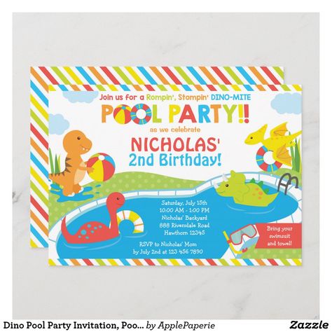 Dino Pool Party, Dino Party Invitation, Pool Party Invite, Pool Party Kids, Dinosaur Invitations, Summer Party Invitations, Dinosaur Birthday Invitations, 21st Birthday Invitations, Pool Birthday