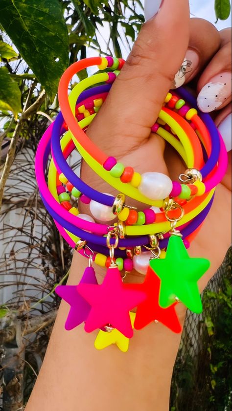 Eclipse Jewelry, 2000s Jewelry, Neon Jewelry, Neon Accessories, Neon Bracelets, Carnival Decorations, Acrylic Bracelet, Birthday Jewelry, Neon Color