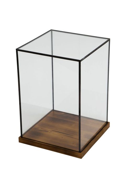 Tall glass display case with lead piping and wooden base Glass Storage Box, Glass Box Design, Table Merchandising, Glass Box Display, Watches Display, Merchandise Display, Glass Display Box, Indian Wall Decor, Short Glass