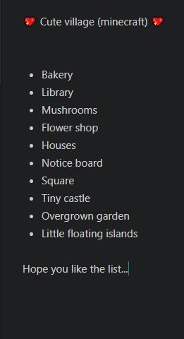 Minecraft To Do List Things To Do In, Minecraft List Ideas, Minecraft Buildings Aesthetic, Mc Building Ideas Aesthetic, Minecraft Village Ideas Buildings List, All Minecraft Blocks, Minecraft What To Build List, Minecraft Building Prompts, Minecraft Town Checklist