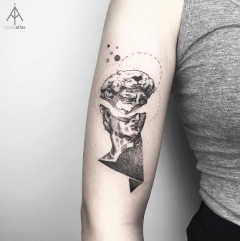 David Tattoo Michelangelo, Michelangelo Tattoo, Tattoo Ideas Tumblr, Small Angel Tattoo, David Michelangelo, David Tattoo, Atlas Tattoo, Statue Tattoo, Forearm Tattoo Design