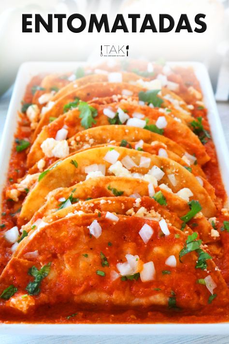 Entomatadas Recipe, Fried Corn Tortillas, Fried Tacos, Vegetarian Mexican, Fried Tortillas, Vegetarian Lunch, Tex Mex Recipes, Menu Board, Red Sauce