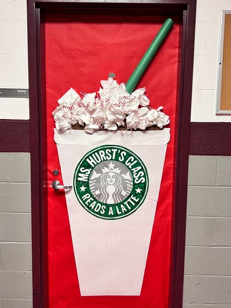 Hot Chocolate Door Decorations Classroom, Starbucks Door Decoration, Starbucks Classroom Door, Starbucks Christmas Door Decoration, School Nurse Door Decoration Christmas, School Nurse Christmas Door, Christmas Themed Teacher Doors, Italian Party Decorations, Fall Classroom Door