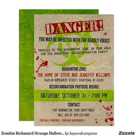 Zombie Biohazard Grunge Halloween Party Invitation Biohazard Halloween, Zombie Apocalypse Party, Apocalypse Party, Zombie Birthday Party, Zombie Halloween Party, Adult Halloween Invitations, Halloween Party Scary, Zombie Birthday Parties, Zombie Birthday